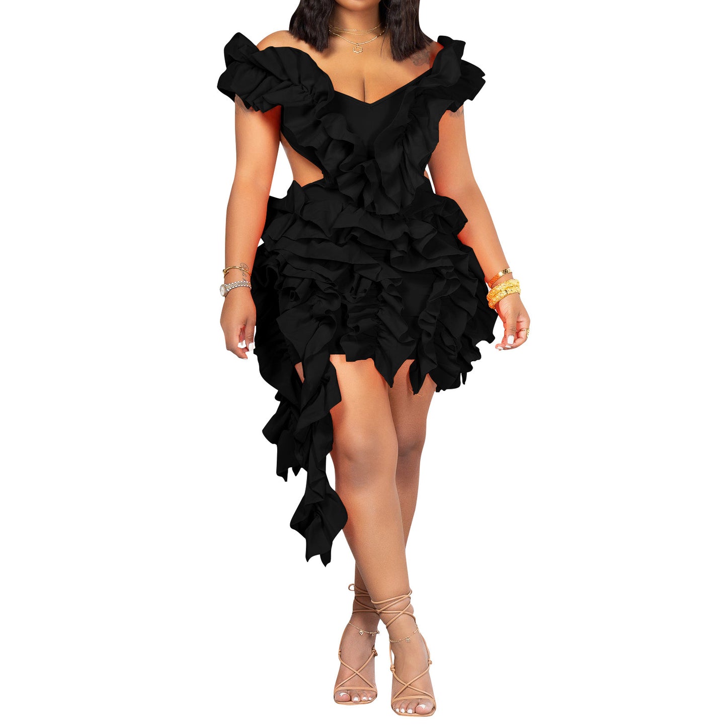 Sculpted Silhouette Backless Ruffle Gown
