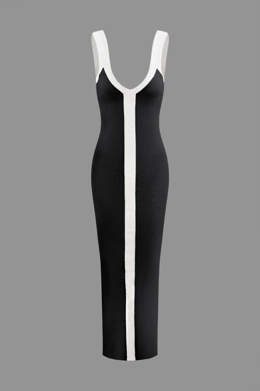 V-Neck Colorblock Knit Maxi Dress with Slit