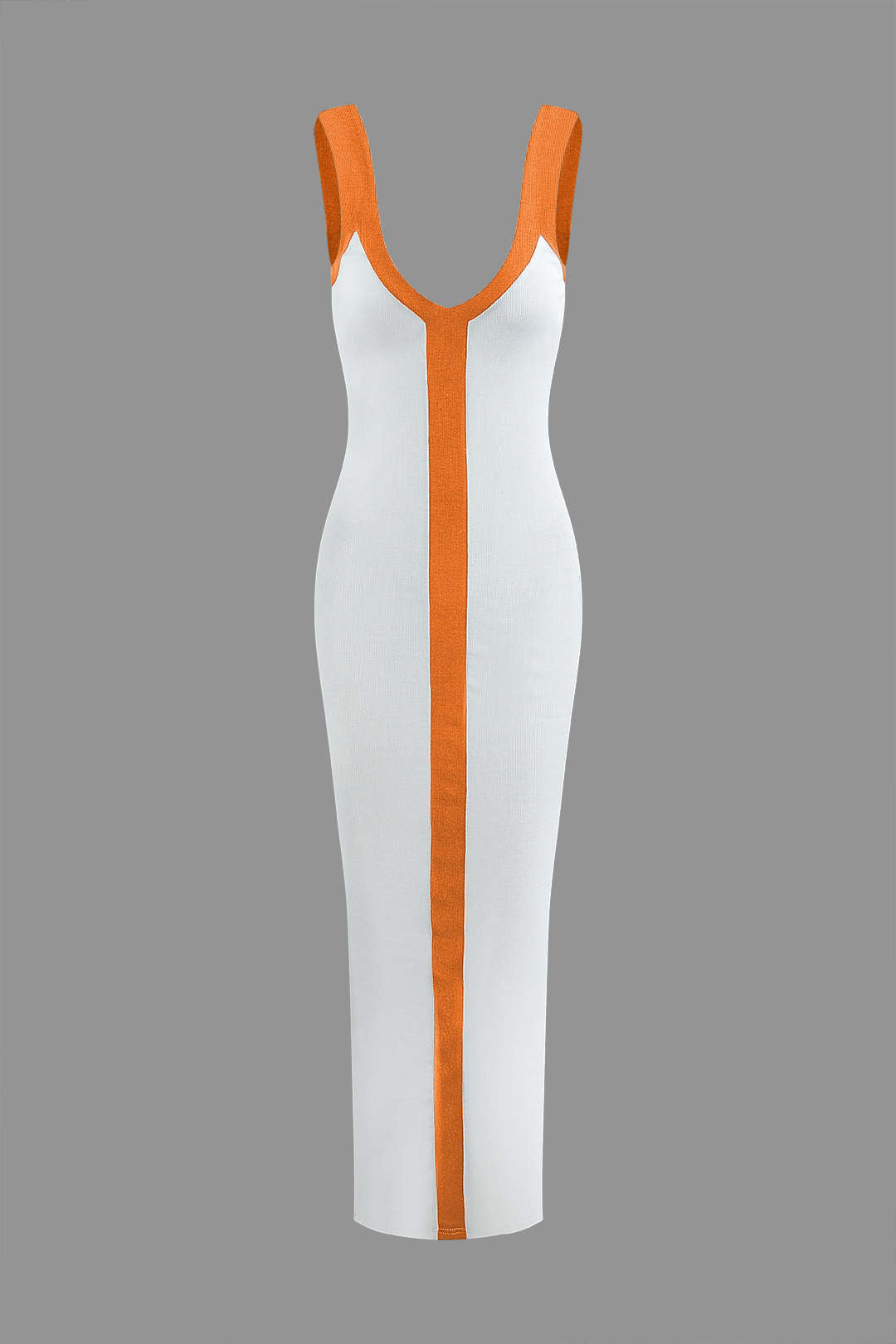 V-Neck Colorblock Knit Maxi Dress with Slit