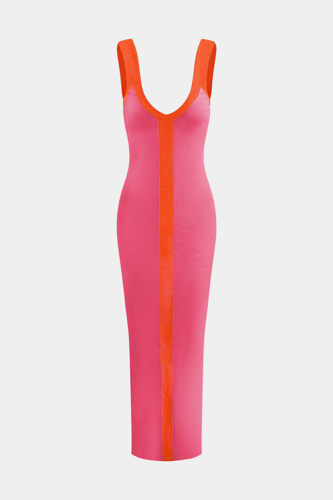 V-Neck Colorblock Knit Maxi Dress with Slit