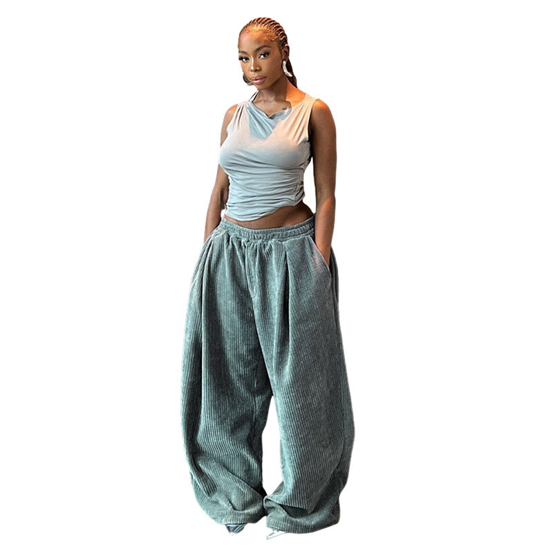 Winter Women's Clothing Street Shooting High Waist Loose Straight Casual Trousers