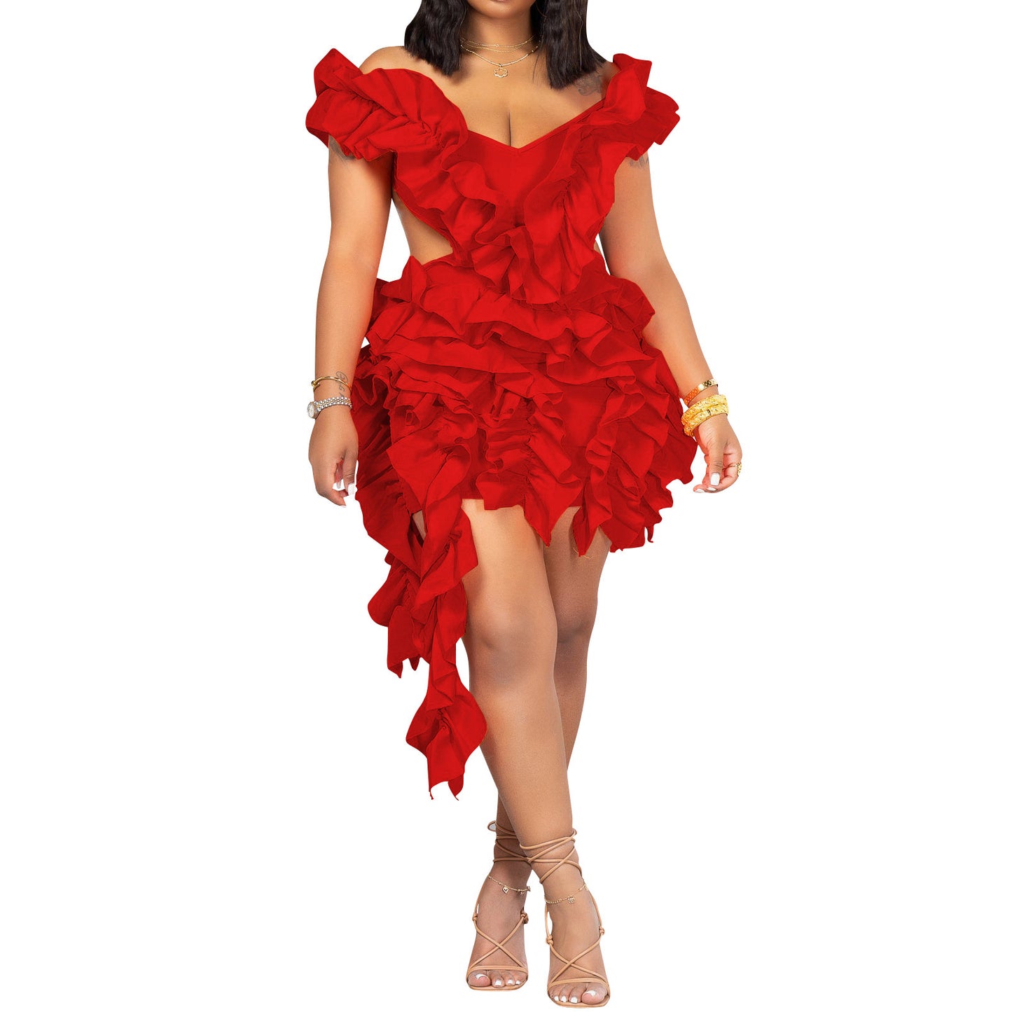 Sculpted Silhouette Backless Ruffle Gown