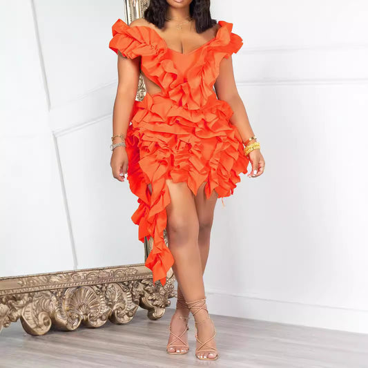 Sculpted Silhouette Backless Ruffle Gown