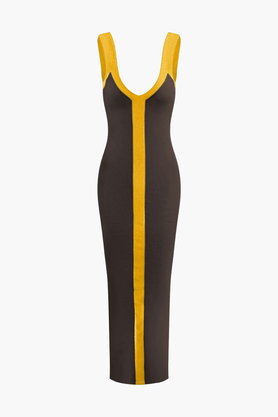 V-Neck Colorblock Knit Maxi Dress with Slit