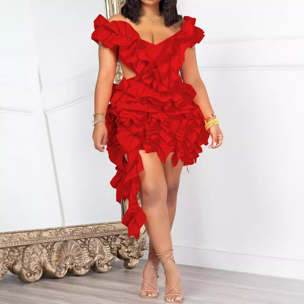 Sculpted Silhouette Backless Ruffle Gown