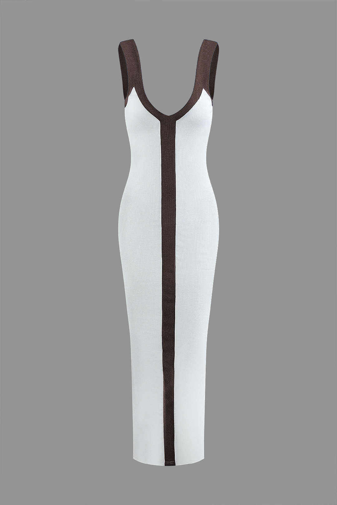 V-Neck Colorblock Knit Maxi Dress with Slit