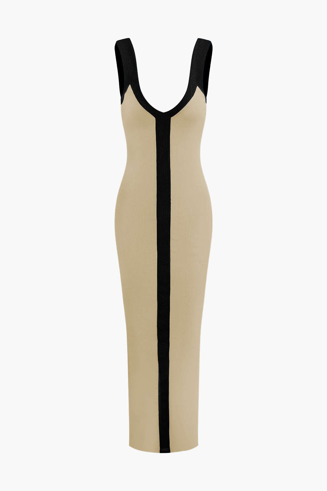 V-Neck Colorblock Knit Maxi Dress with Slit